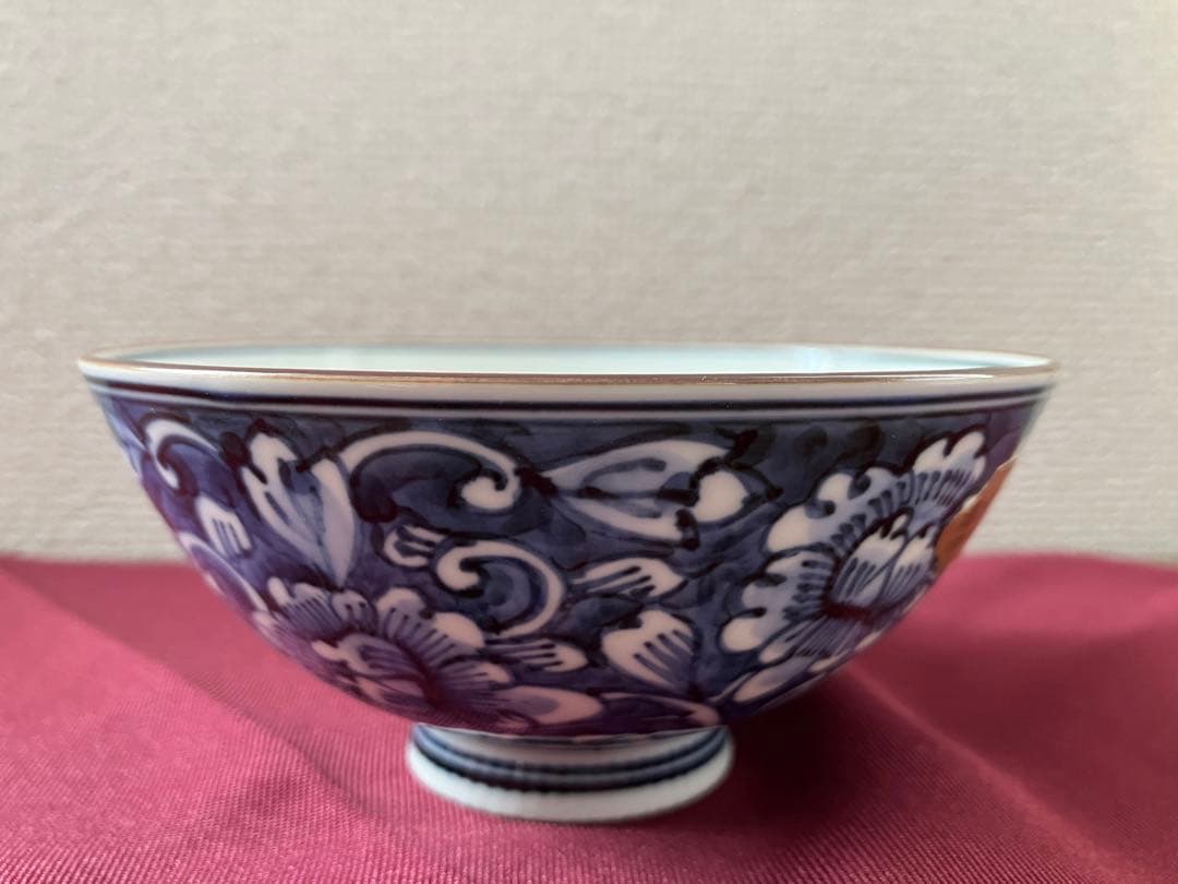 清水焼　平安陽山造　濃牡丹唐草　飯茶碗　夫婦茶碗