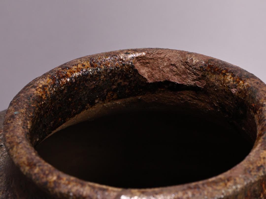 BK192　桃山ー室町期　古信楽　三耳壷　窯印　窯傷　壺　高さ38.5㎝ 花器