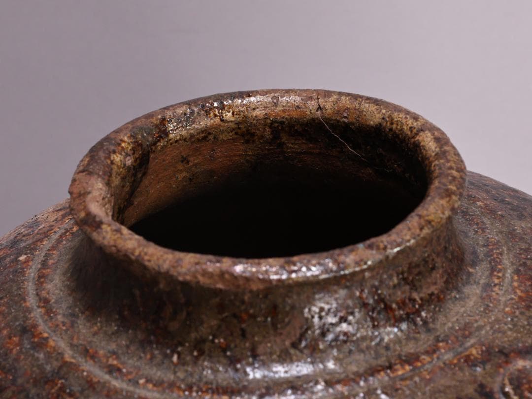 BK192　桃山ー室町期　古信楽　三耳壷　窯印　窯傷　壺　高さ38.5㎝ 花器