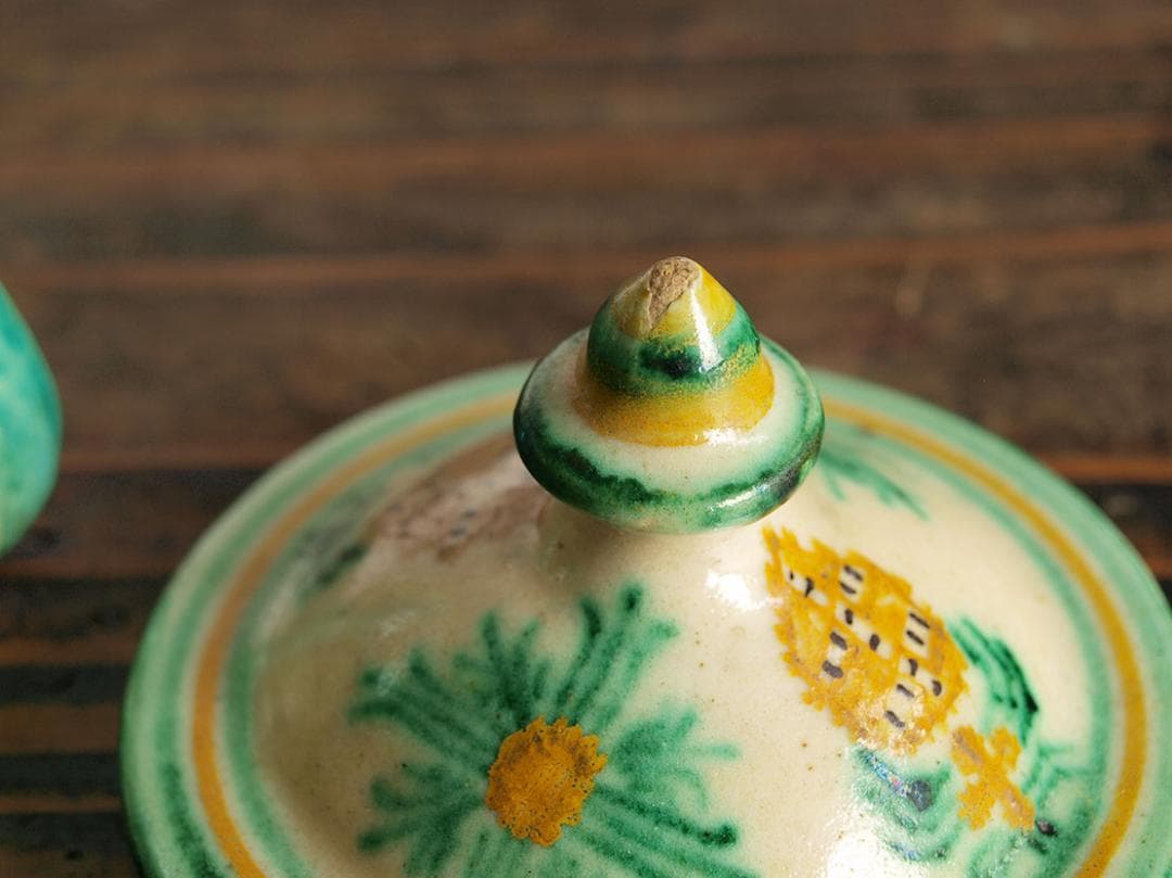 ウサギの模様の陶器のポット タラベラ カップ 古陶 ジャムポット/J663