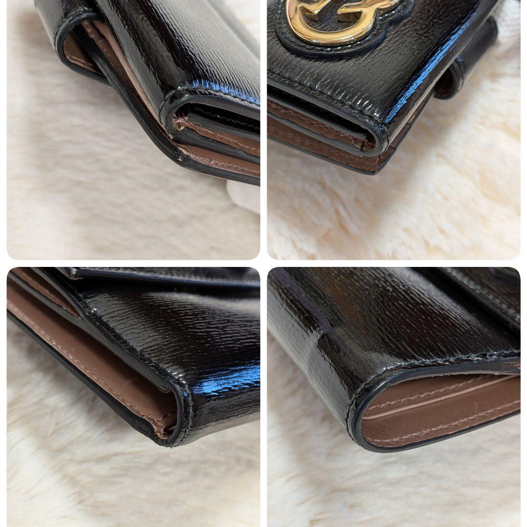 美品✨️グッチ 二つ折り財布 ラブリーハート レザー ブラック ピンク Wホック