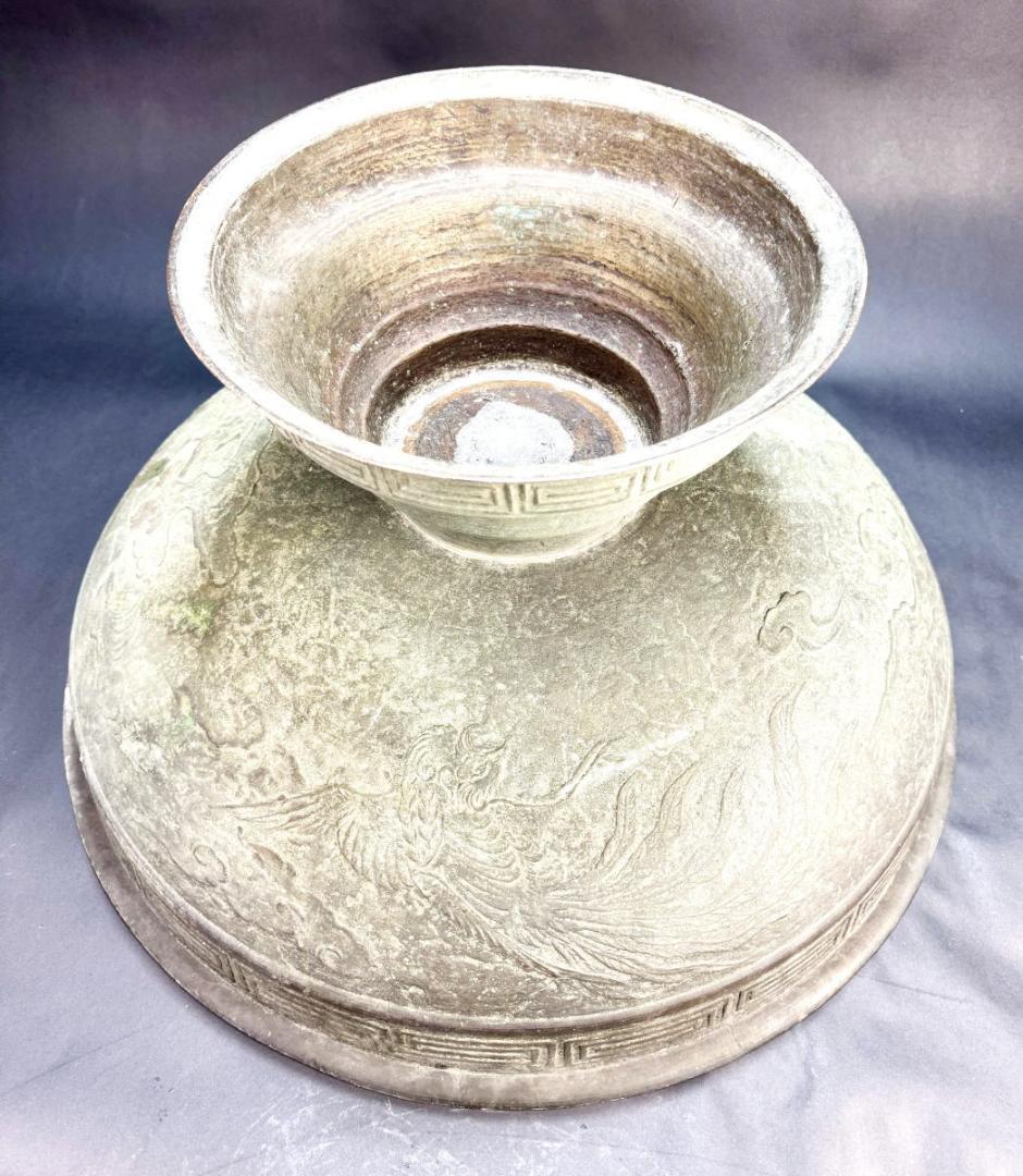 中国 青銅器 古代 鳳凰文特大鉢 約10kg 唐物 骨董 入手困難WWST092