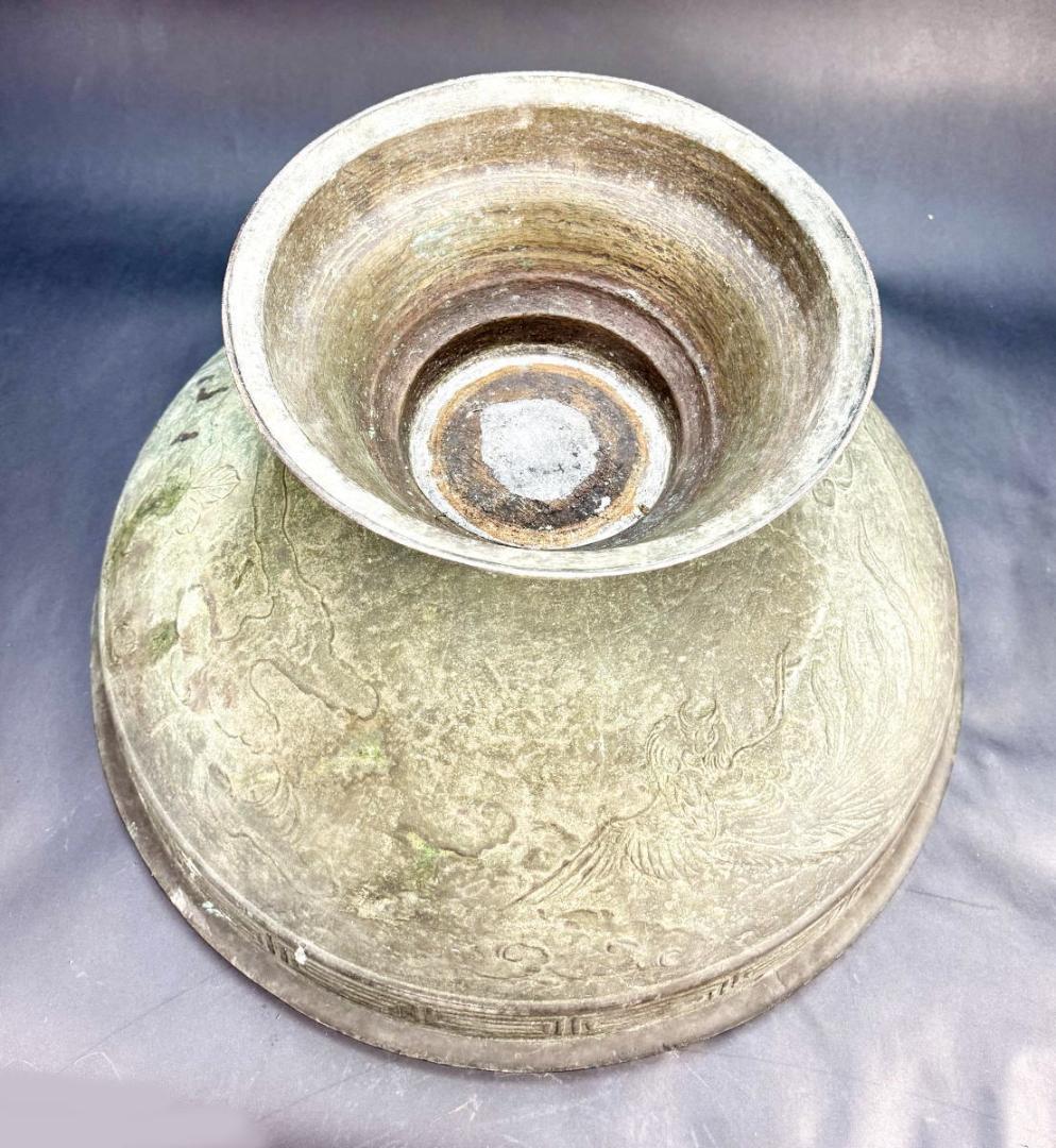 中国 青銅器 古代 鳳凰文特大鉢 約10kg 唐物 骨董 入手困難WWST092