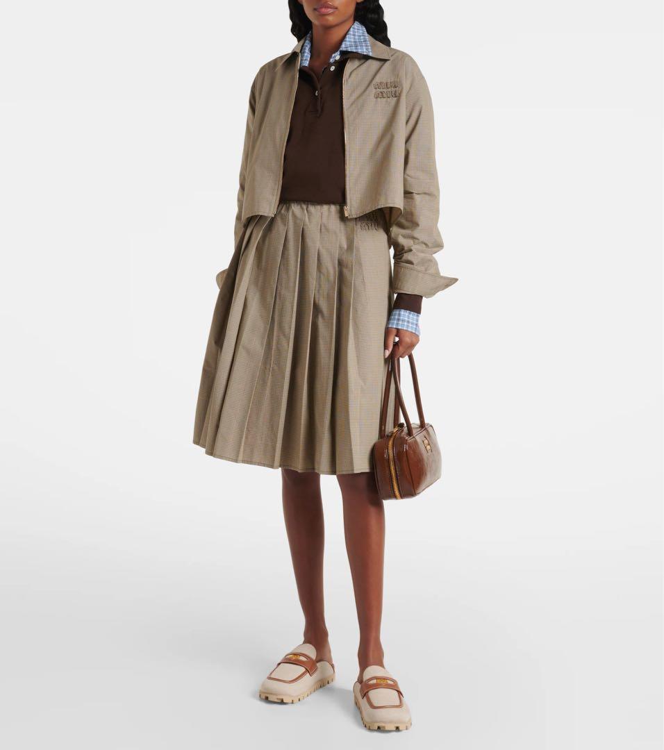 （新品）miumiu プリーツ入りチェックテクニカルファブリック ミディスカート