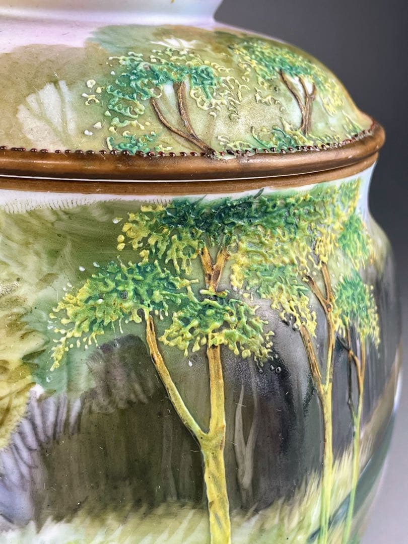 【専用】オールドノリタケ ヒュミドール 葉巻入れ 白鳥風景紋 盛り上げ