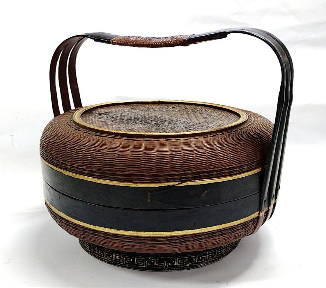 アンティーク　籠　蓋付き　食籠　野点籠　野遊び