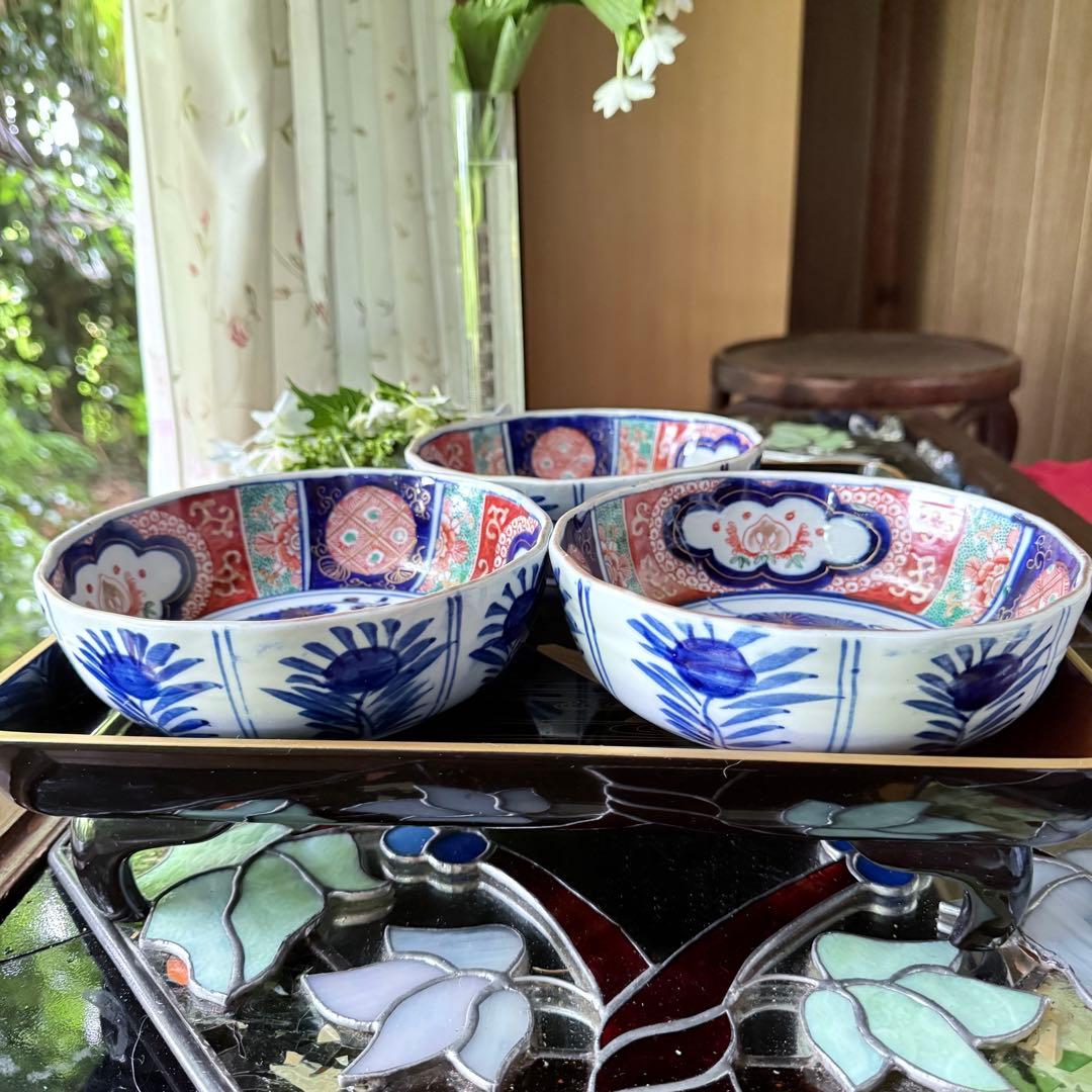 新春特別価格‼️牡丹❌桃　伊萬里桃手松竹梅大膾皿5客　在銘大化年製