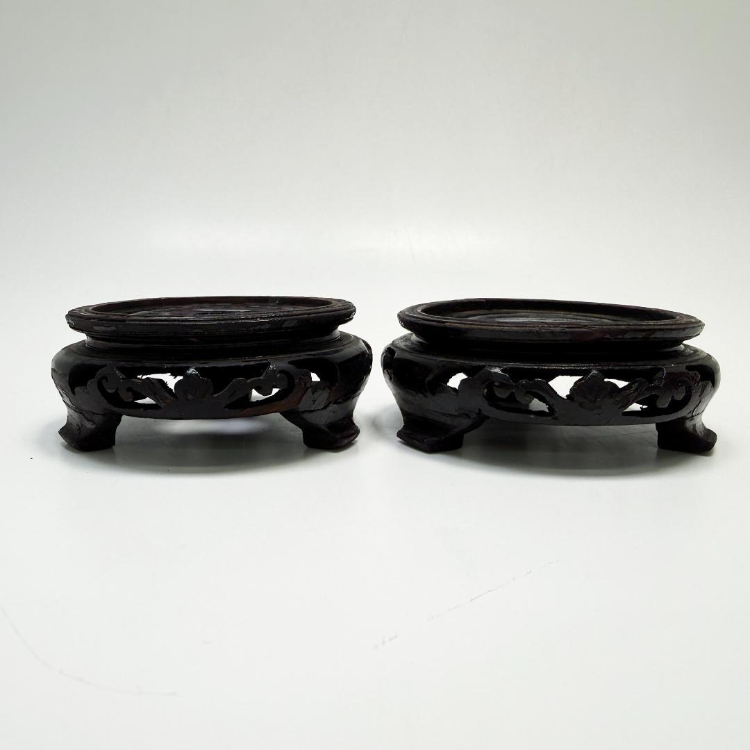 中国美術 堆朱 花瓶 紅雕漆花瓶花器 台座付 2個セット