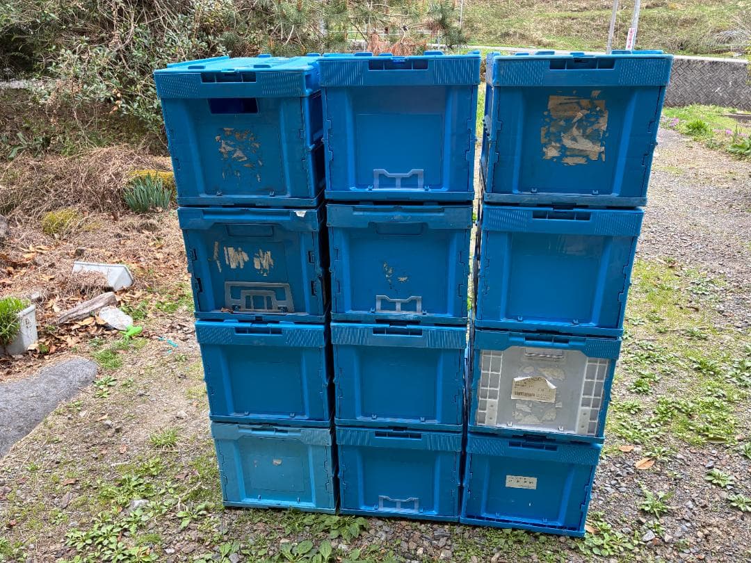 青いプラスチック収納ボックス 折りたたみコンテナ　オリコン　12個セット