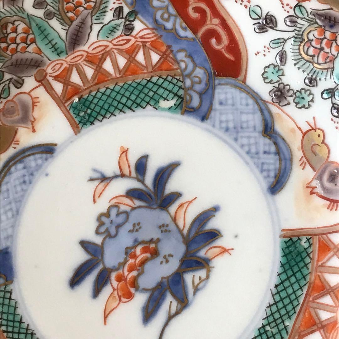 ＊古伊万里　色絵皿　柘榴　竹垣　4客　アンティーク　レトロ　古道具＊