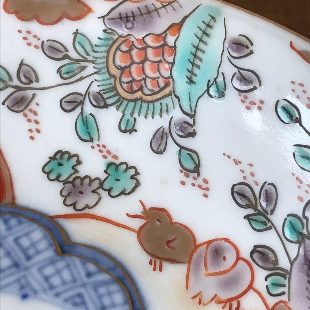 ＊古伊万里　色絵皿　柘榴　竹垣　4客　アンティーク　レトロ　古道具＊