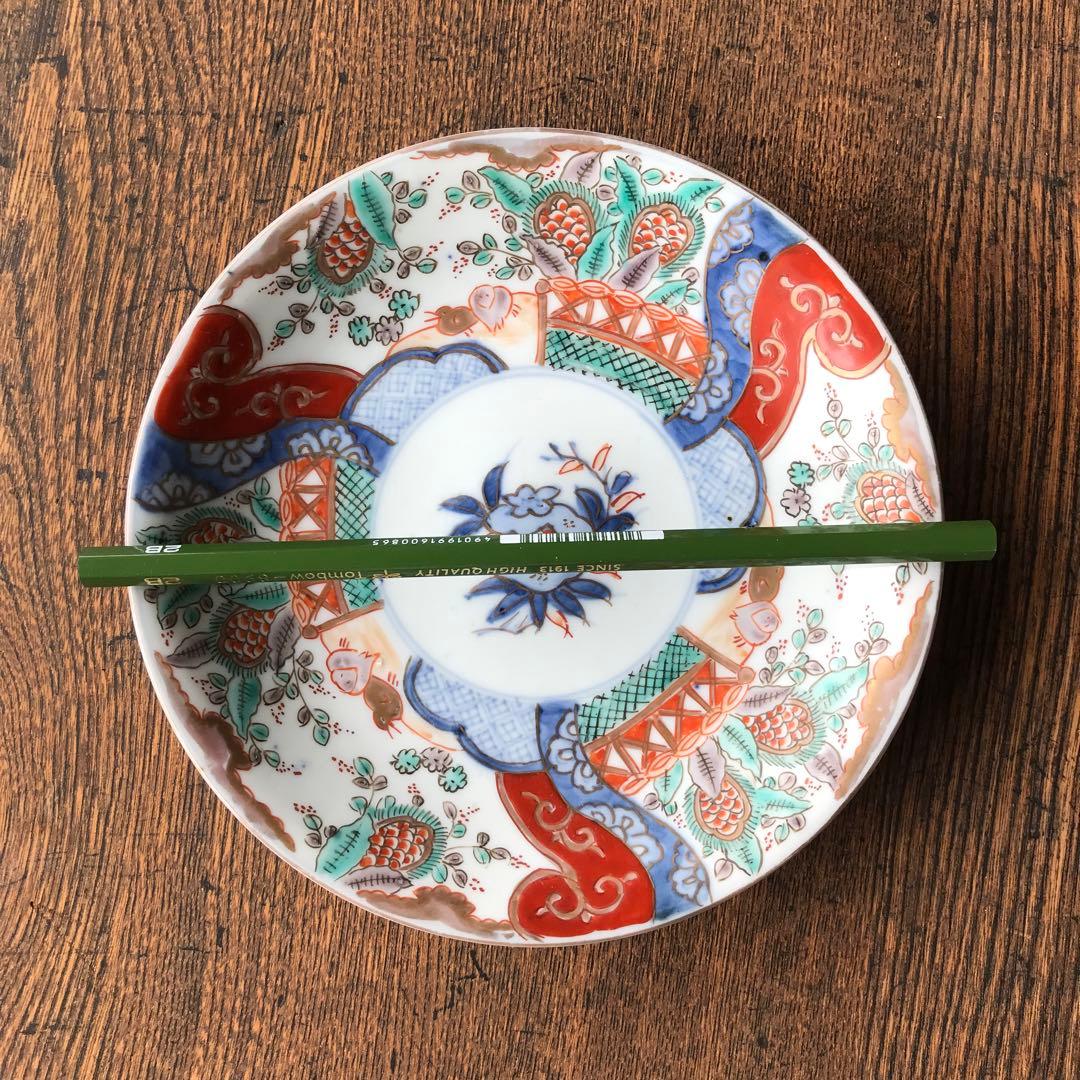 ＊古伊万里　色絵皿　柘榴　竹垣　4客　アンティーク　レトロ　古道具＊