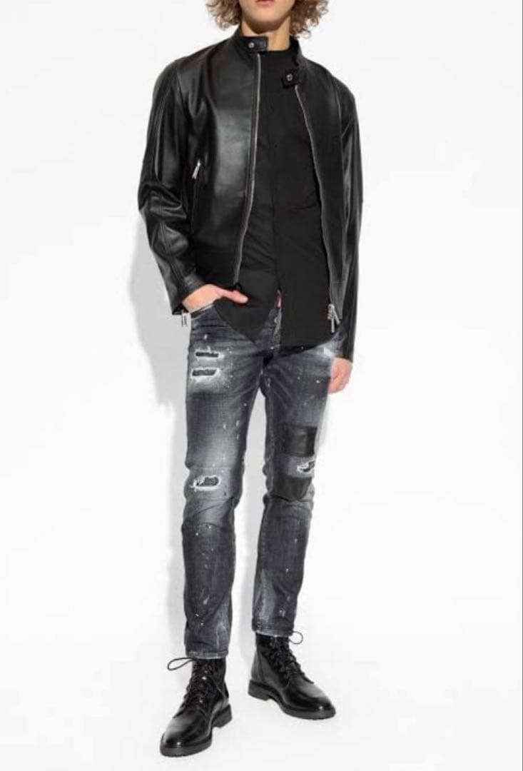 DSQUARED2 ラムレザー シングルライダースジャケット 42