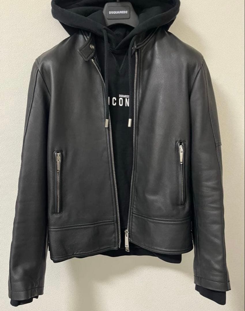DSQUARED2 ラムレザー シングルライダースジャケット 42