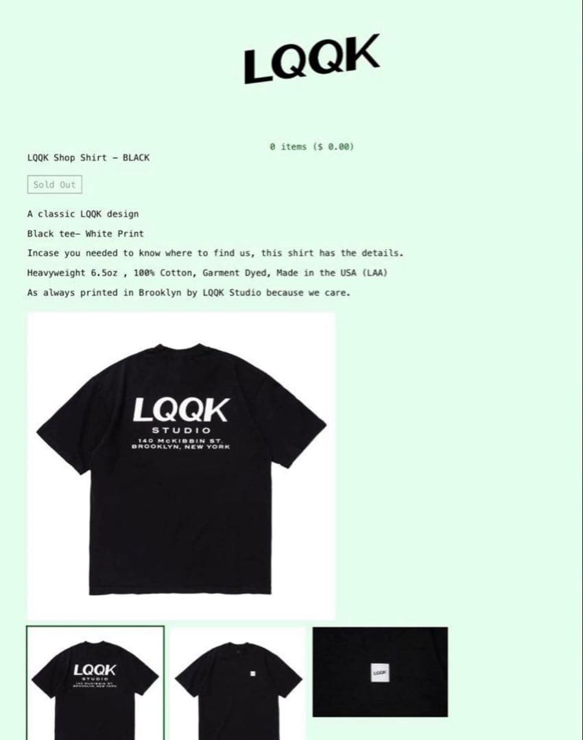 トップス LQQK STUDIO SHOP SHIRTS S/S TEE Blk