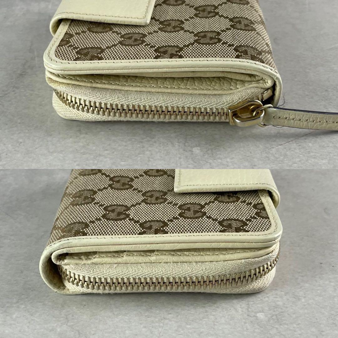 グッチ GUCCI 二つ折り財布 GGキャンバス コンパクト ジップ アイボリー