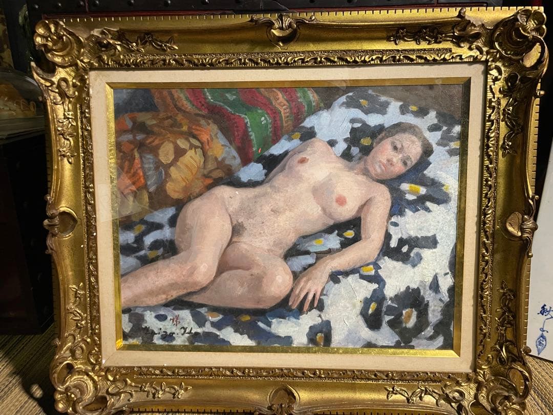kotoya-gaku真作 伊藤悌三 『横たわる裸婦』 油彩 光風会員