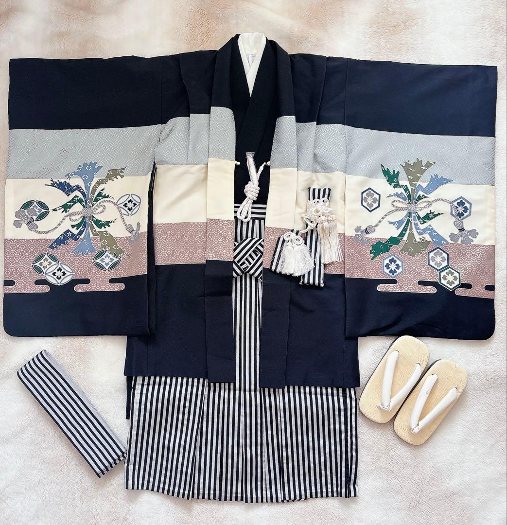 七五三　5歳　７歳　男児　男の子　羽織　袴セット　懐剣　角帯　着物　雪駄　黒