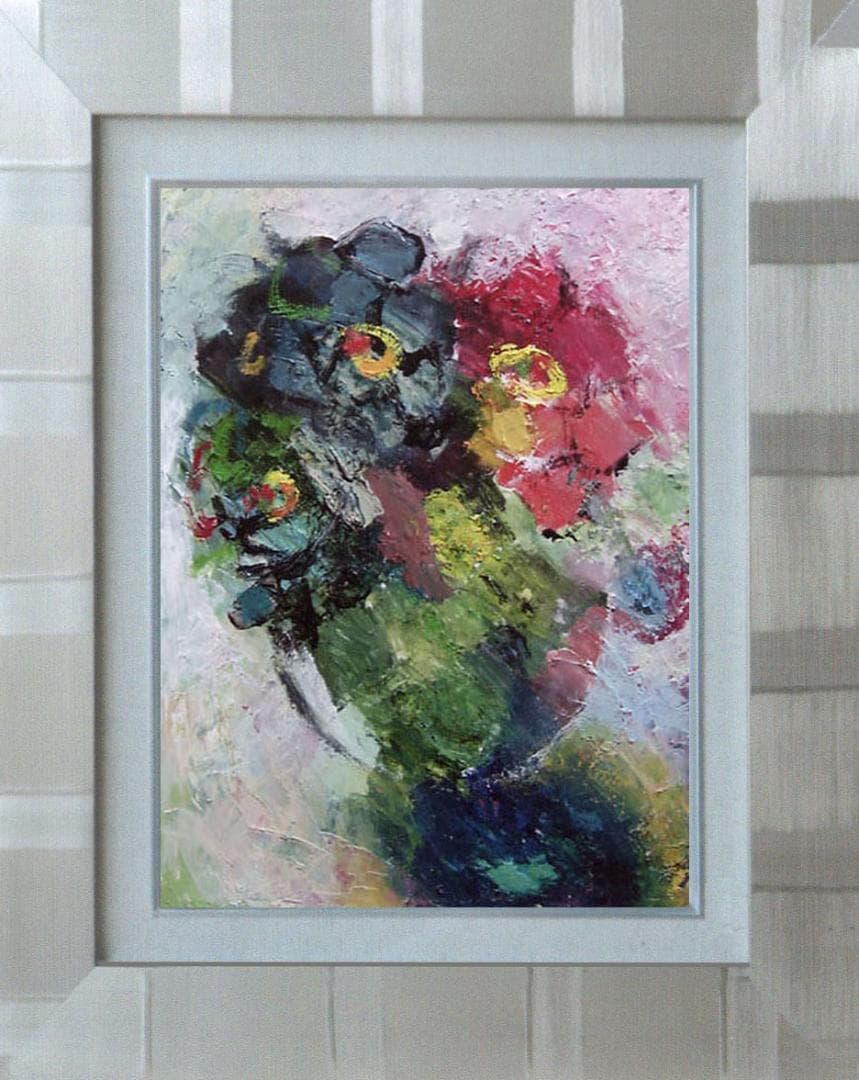 油絵 菅家令子 絵 絵画 インテリア 額付(黒) uF6-111302 花