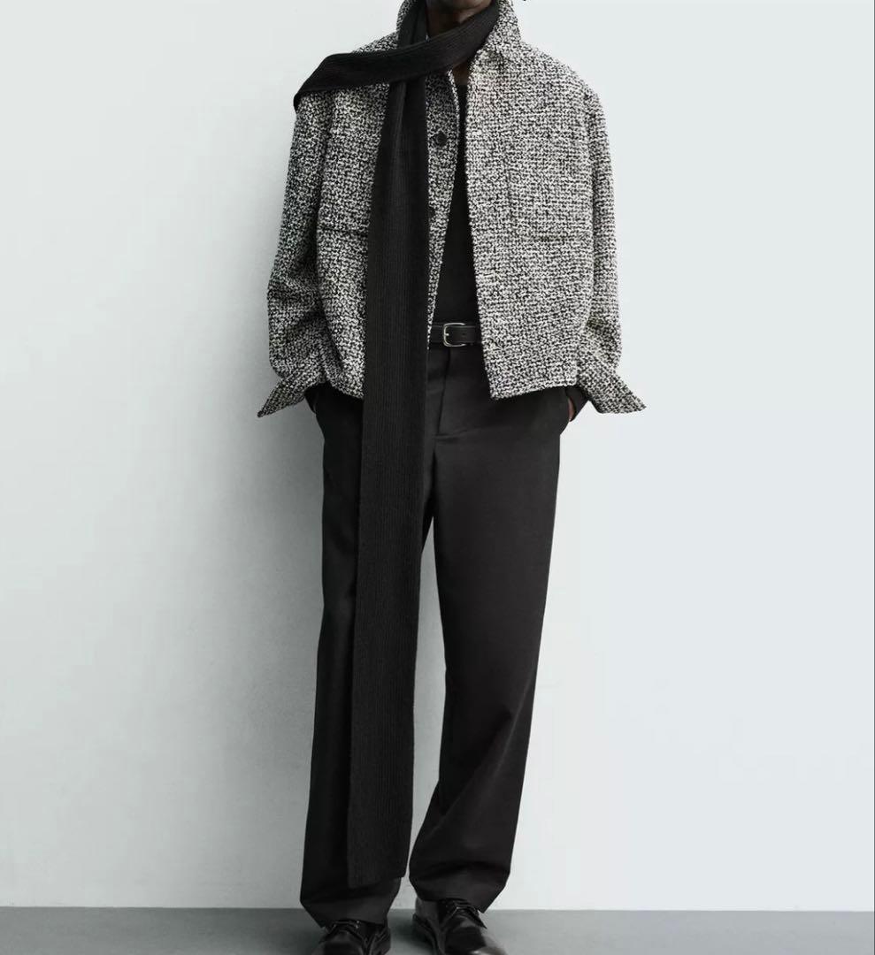 ZARA ザラ テクスチャードポケットシャツジャケット 白黒 ジャケット S