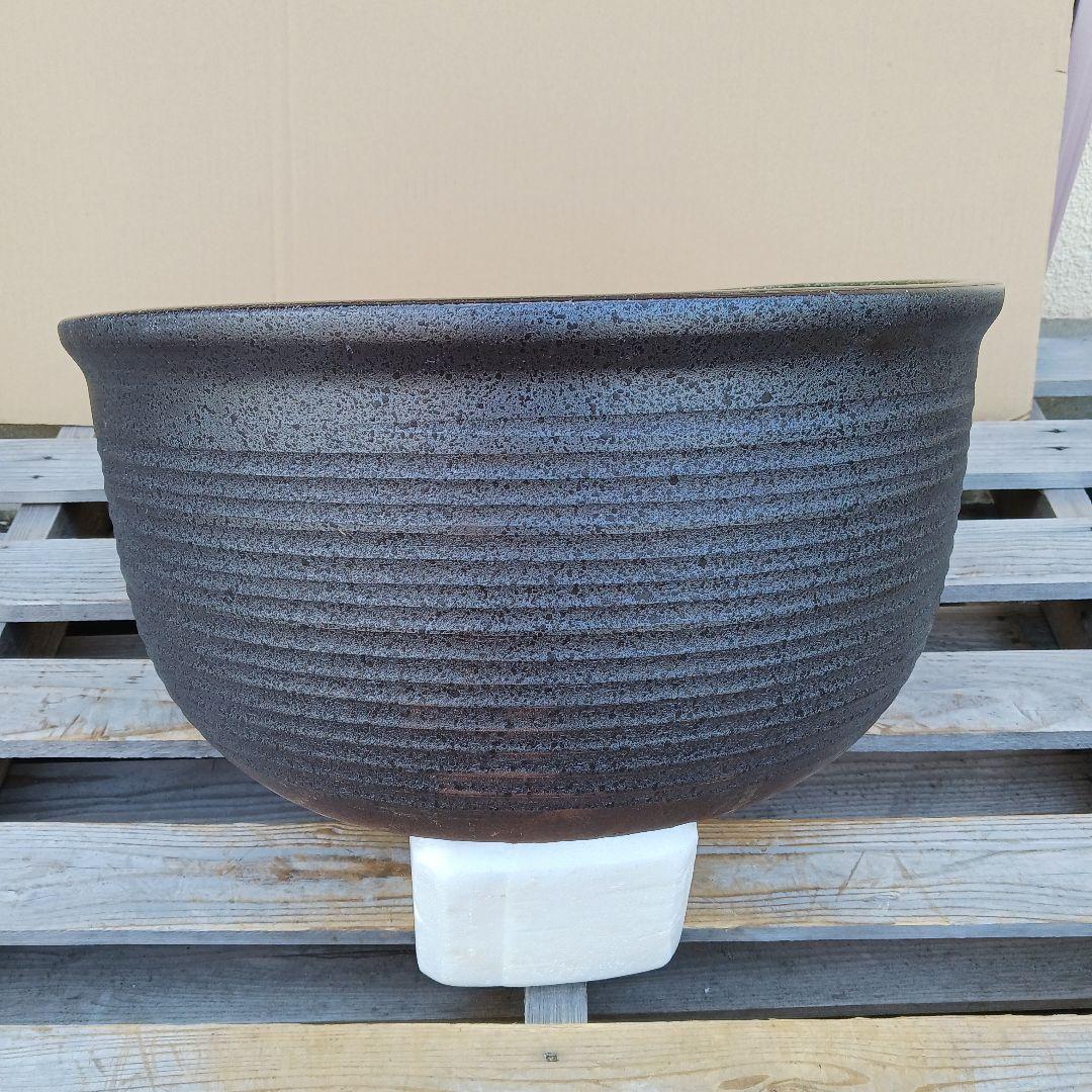新品　特大51x49　陶器睡蓮鉢　メダカ鉢　難有　エメラルドグリーン　緑黒LBK