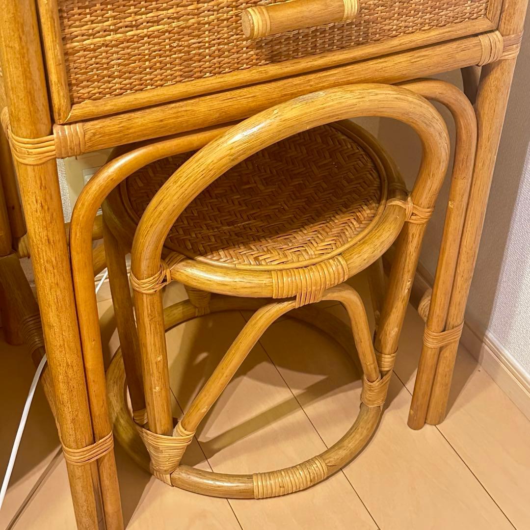 （極美品）ラタンドレッサー　スツール　鏡台　椅子　化粧台　家具