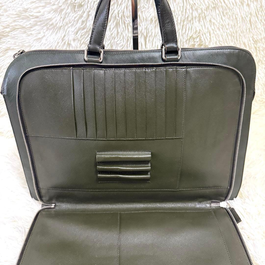 希少カラー✨PRADA サフィアーノ 三角ロゴ 2層 レザー A4ブリーフケース