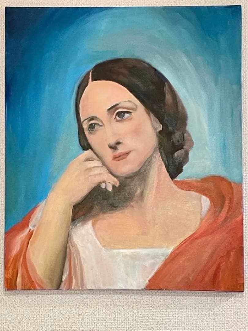 古典油絵　模写　中世紀人像  美人　アート　インテリア　上品　マリア