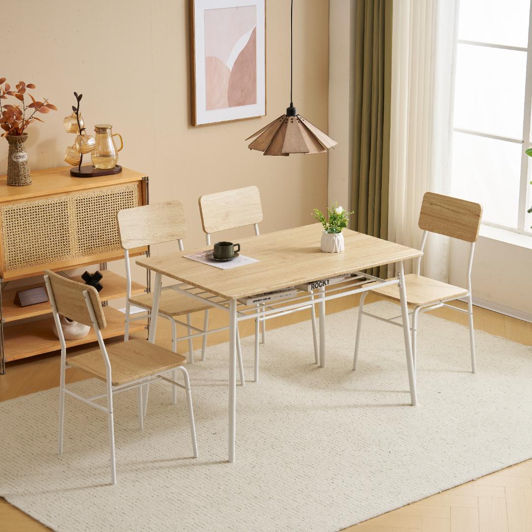 三連休大セール！4人用 ダイニングテーブル収納チェア付き5点セットNATURAL