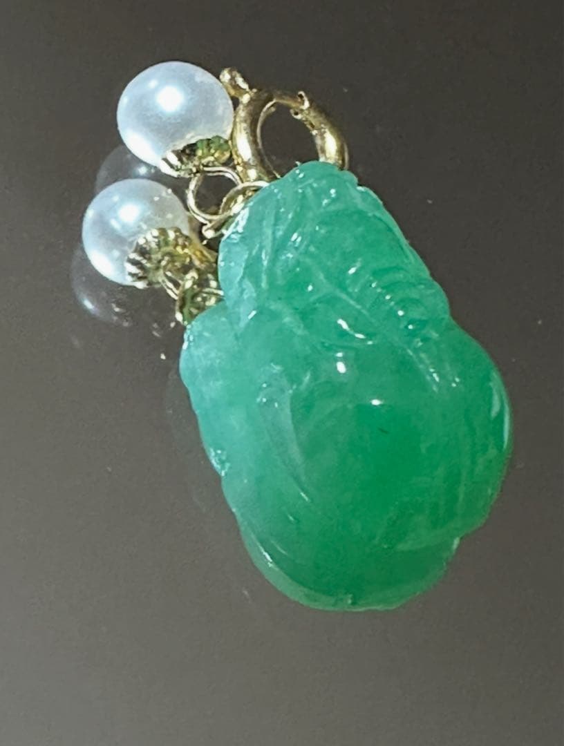 金18 K金製金留め、純天然冰種ジェダイト本翡翠チャーム＆ペンダント両用