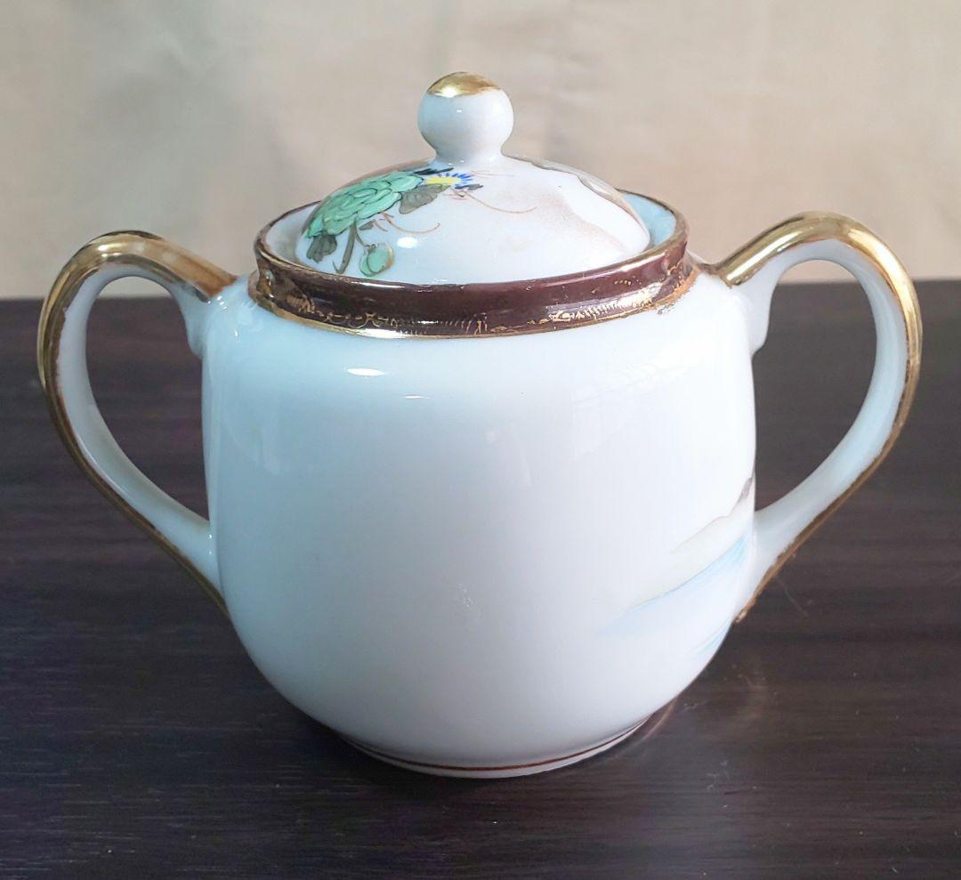 九谷焼 大正時代 金彩花鳥富士模様柄 ティーセット 6客8点セット 陶磁器