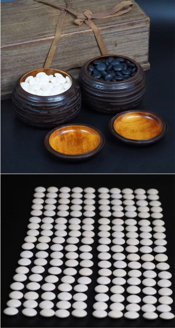 送料無料　日向特産　日向スワブデ蛤碁石36号・碁笥セット　旧家蔵出