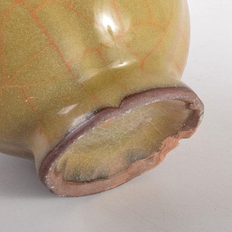 中国　哥窯　青磁　金絲鉄線　氷裂文双耳瓶　C　6910