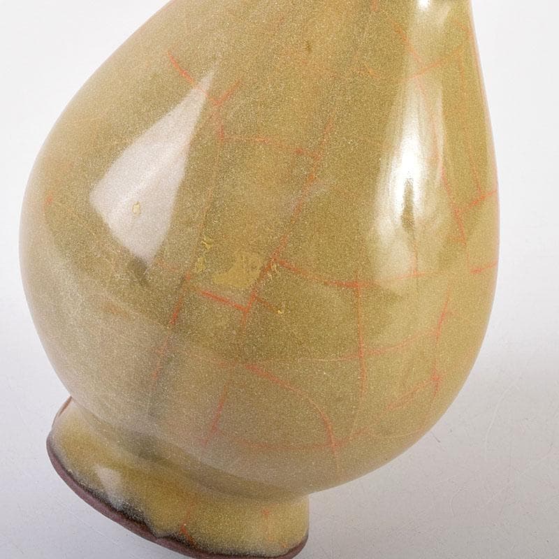 中国　哥窯　青磁　金絲鉄線　氷裂文双耳瓶　C　6910