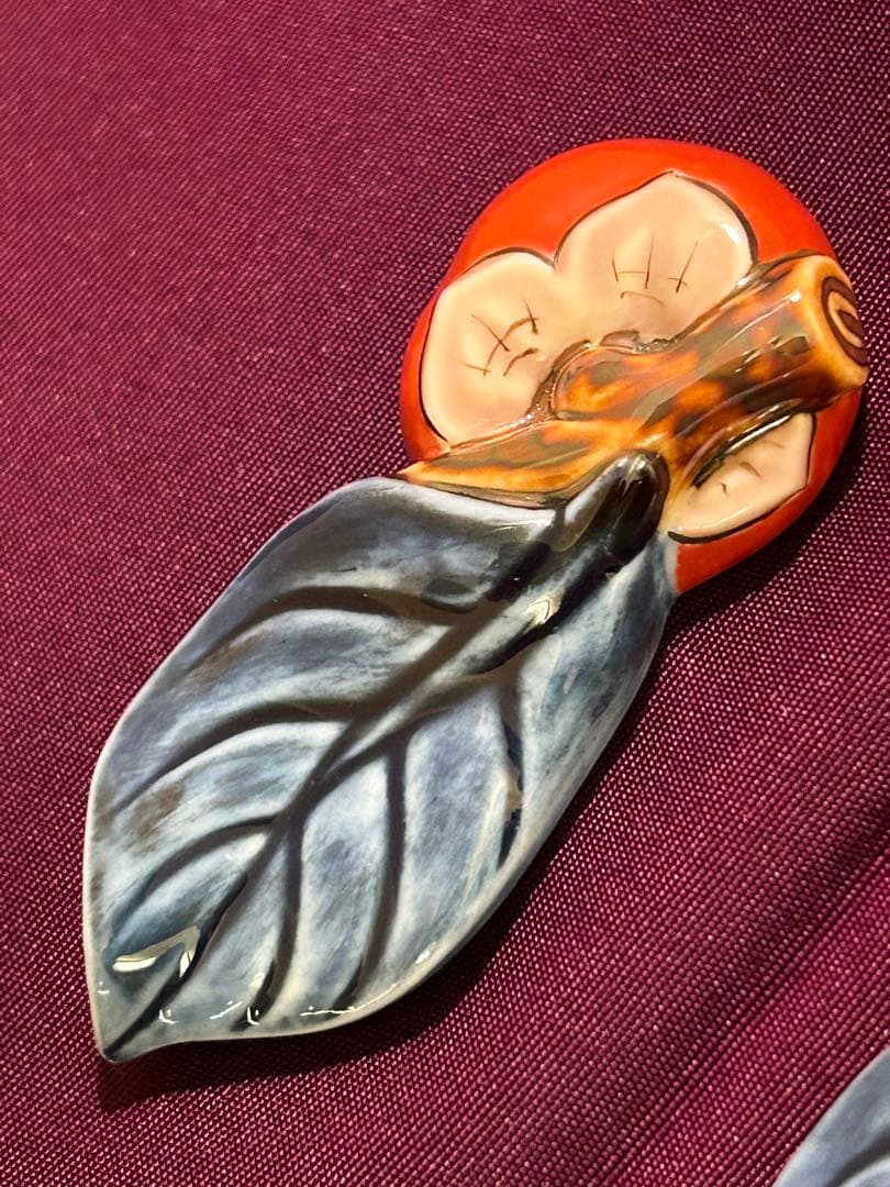 十四代 柿右衛門 柿葉形 箸置き 未使用品 3個 検 柿文