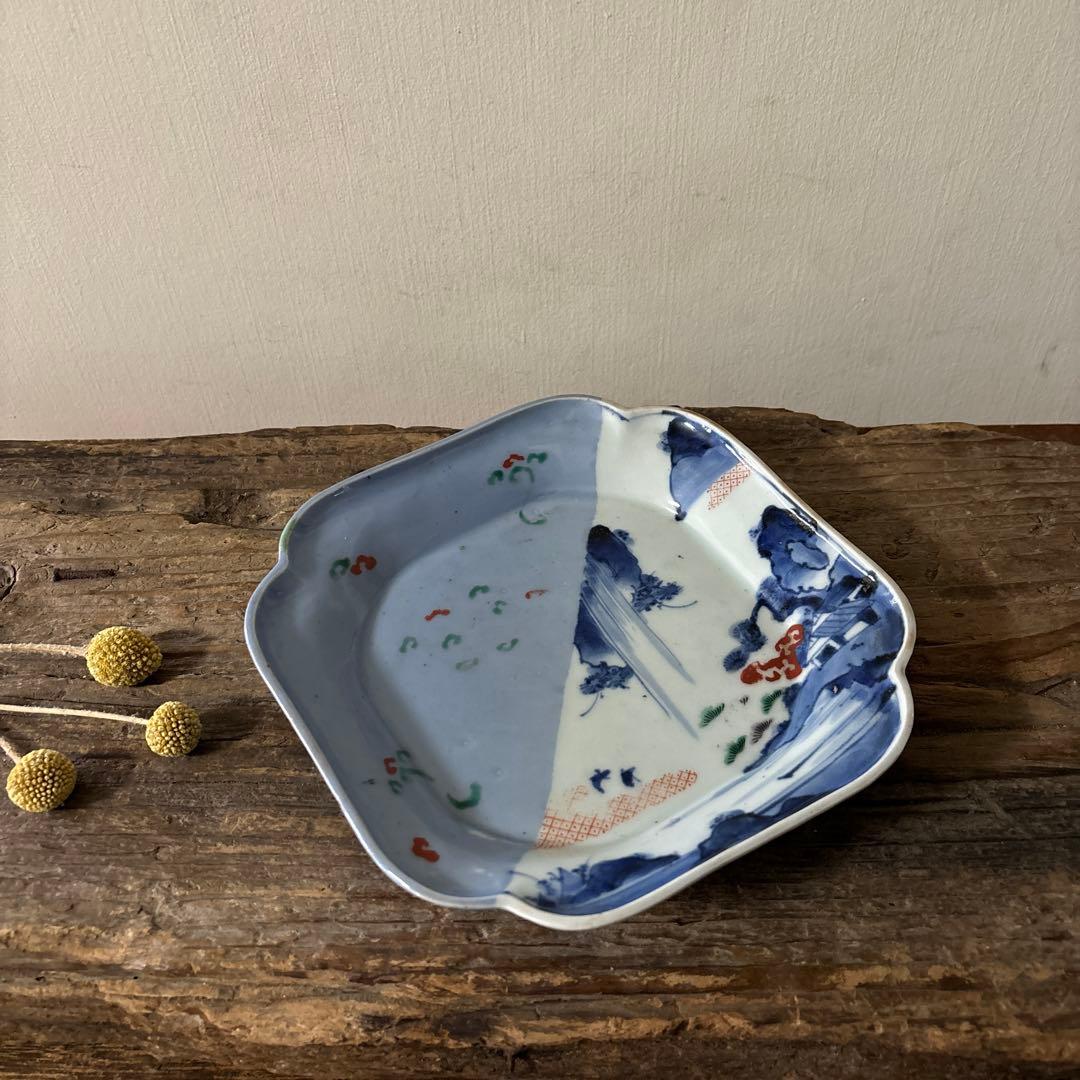 古伊万里染付 角皿 アンティーク　白磁　李朝　骨董　古道具　李朝