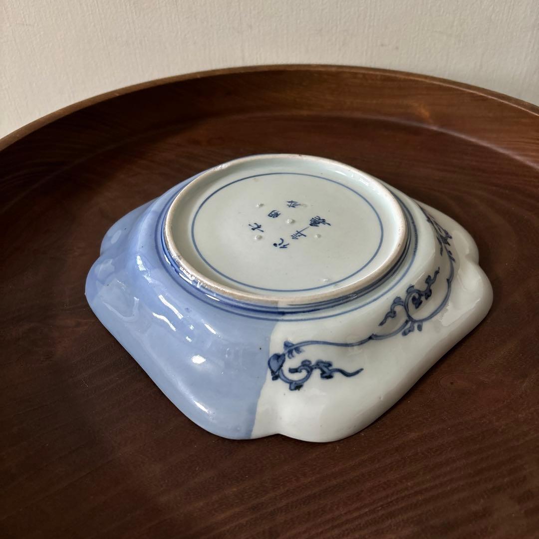 古伊万里染付 角皿 アンティーク　白磁　李朝　骨董　古道具　李朝