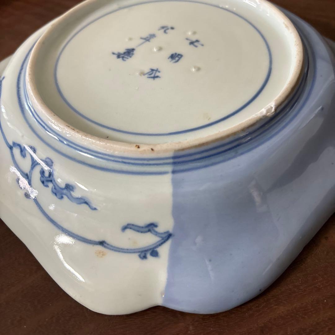 古伊万里染付 角皿 アンティーク　白磁　李朝　骨董　古道具　李朝