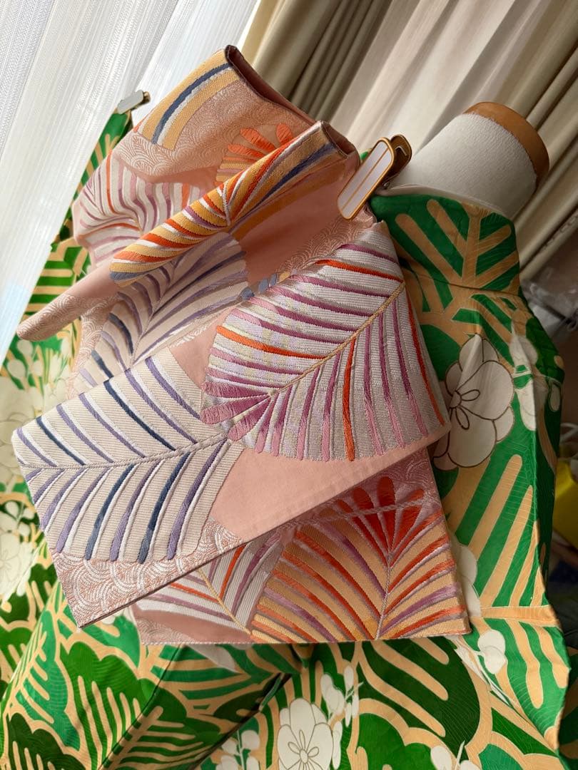 振袖フルセット グリーン×白×クリームイエロー×ゴールド 金駒刺繍