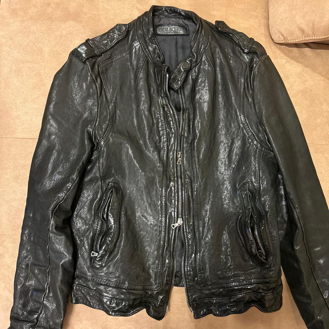 Neil Barrett ブラックレザーシングルライダースジャケット