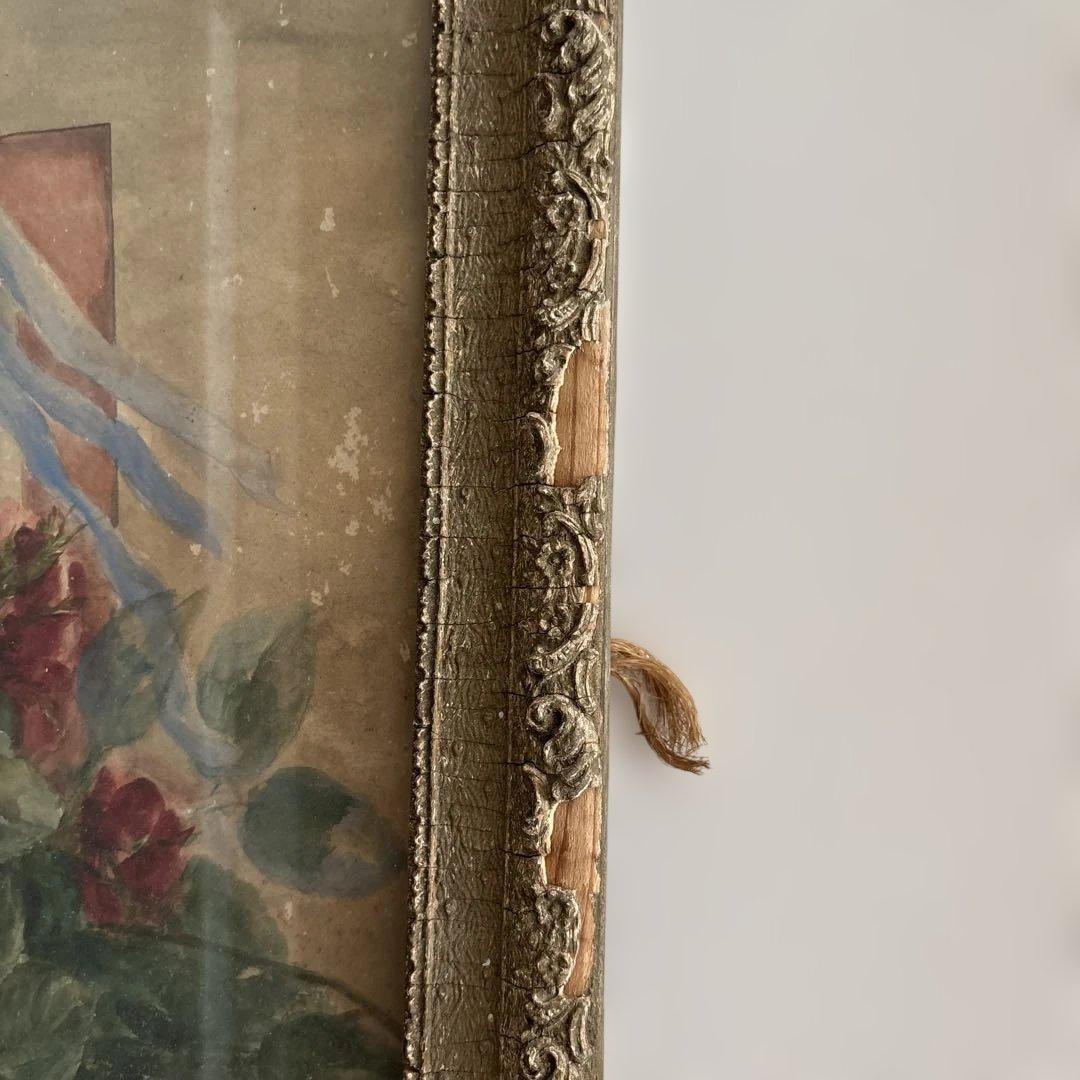 フランスアンティーク 水彩画 薔薇