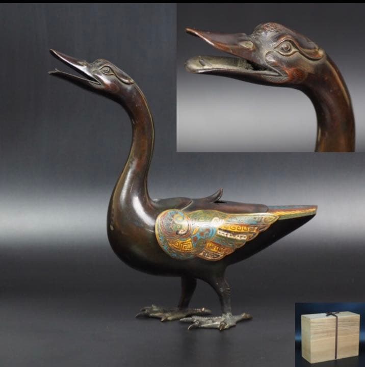 送料無料旧家蔵出 18-19世紀 銅製鴨形香炉/鴨子香薫　真作保証