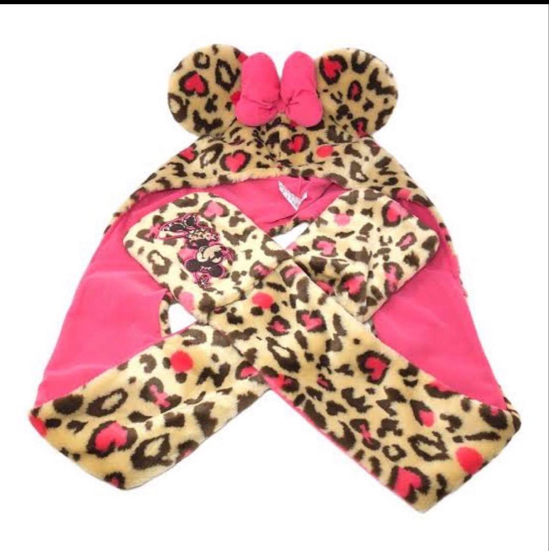 ミニー ヒョウ柄 マフラーキャップ