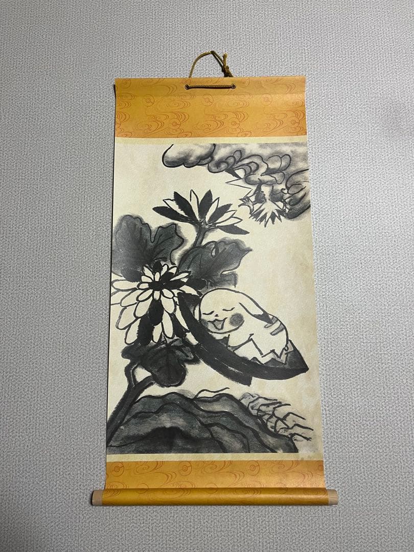 ポケモン花札　掛け軸　菊　ピカチュウ（外箱付き）