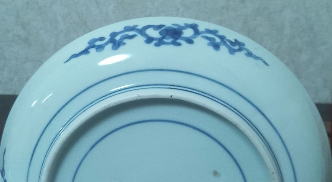 藍柿 古伊万里 染付 青海波山水文皿 江戸中期 角福銘