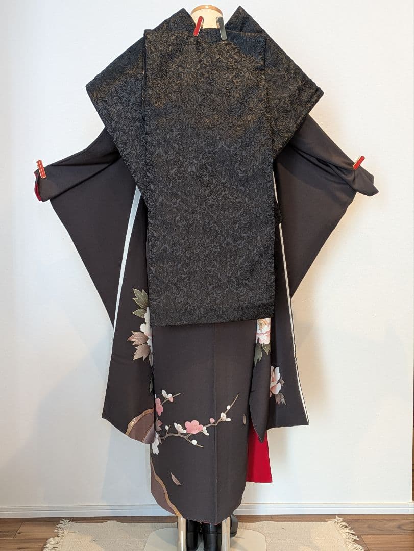振袖フルセット 身丈152裄63.5 チャコールグレー 黒 金彩 成人式 逸品
