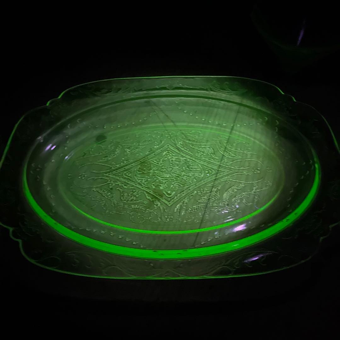 レア　ウランガラス　フェデラルマドリッド　シャーベットペア　大型オーバルトレイ