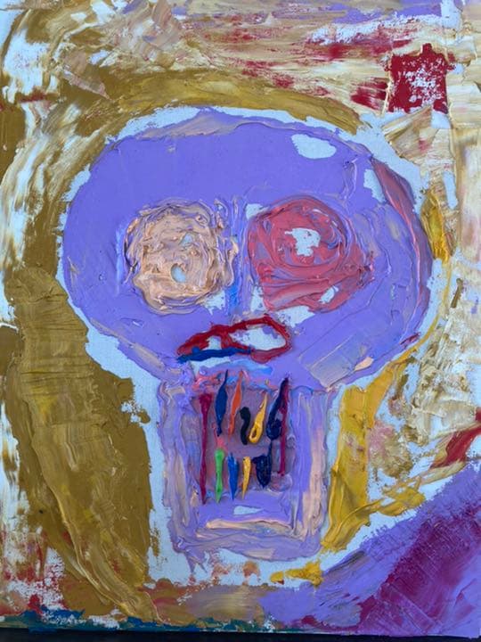 ドクロ　パールカラー 油絵絵画　artist m.t