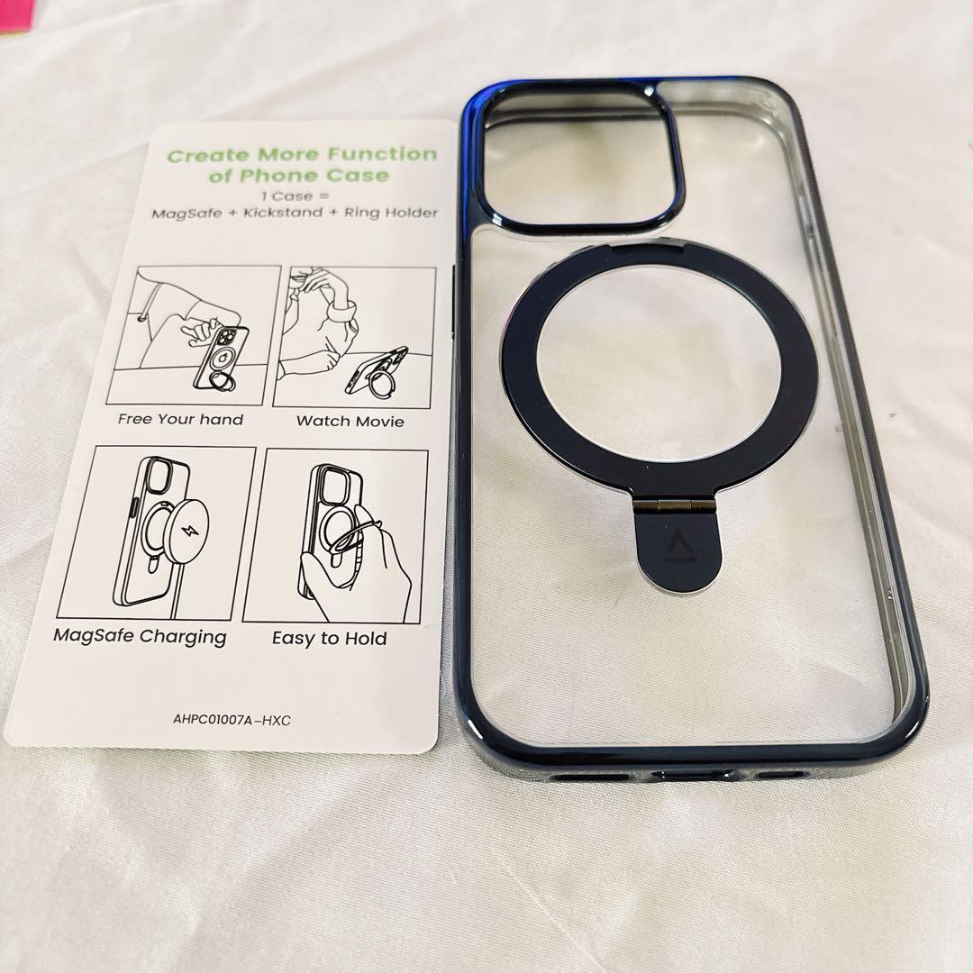 iPhone 15 Pro ケース リング付き 角度調整 マグネット 黒色