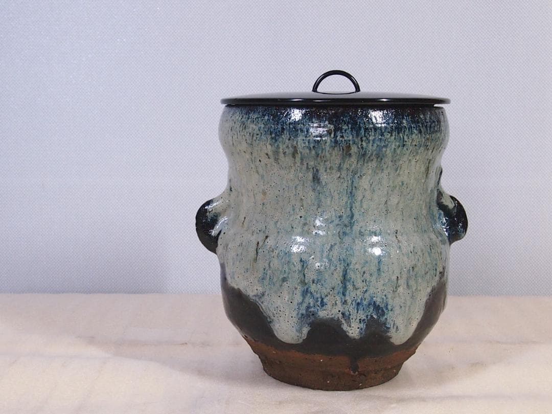 【古物】北大路魯山人写 朝鮮唐津 水指 一文字塗蓋 茶道具/お点前道具 骨董